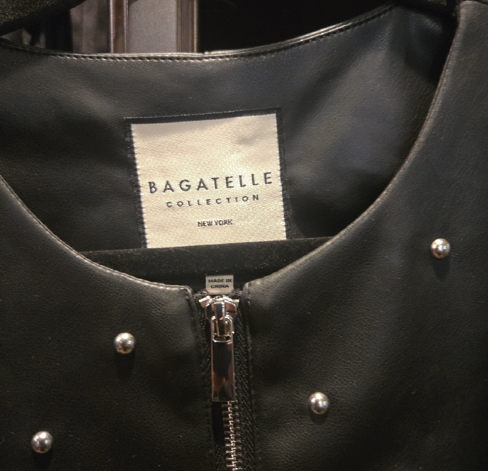 Bagatelle Black Faux Leather Jacket with Pearl Studs - Picture 3 of 4